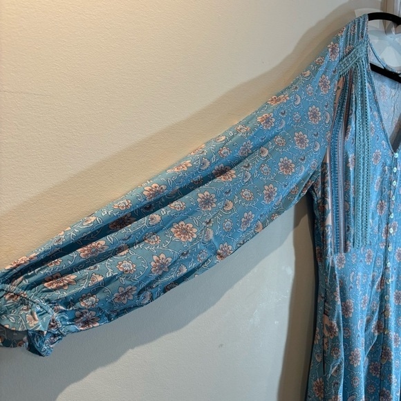 CAROLINE MORGAN Sz 16 Maxi Dress Buttons All Through Floral Ruffle Hem Hi Low - Picture 4 of 11